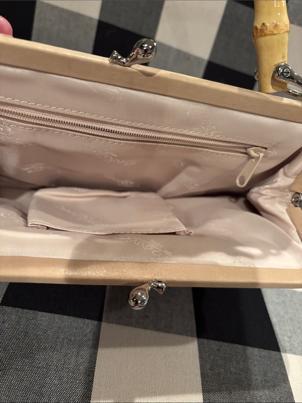 Beige Leather Top-Handle Bamboo Accent Bag - Picture 3 of 4